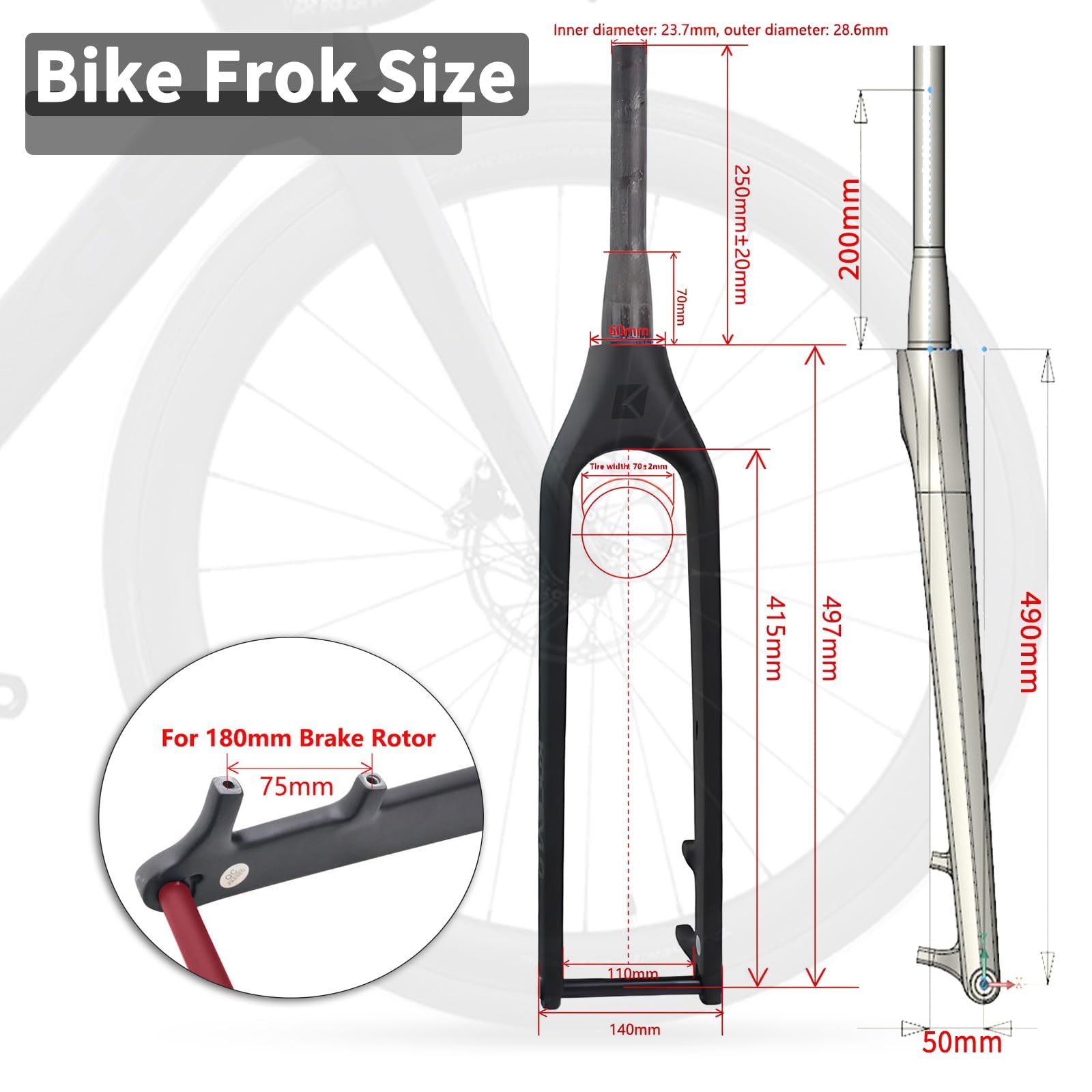 Fourche Rigide en Carbone pour VTT 27,5/29pouces Fourche De Vélo 1-1/2 Pouce Fourche Avant Conique Boost Axe Traversant 15 X 110mm Frein À Disque(29in-Green)