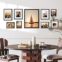 Vista 7 de HappyHapi 4x6 Picture Frame Set of 5, Black Frames Display Photo 3.5x5 with Mat or 4x6 without, Gallery Wall Frame Set, Wall or Tabletop Display