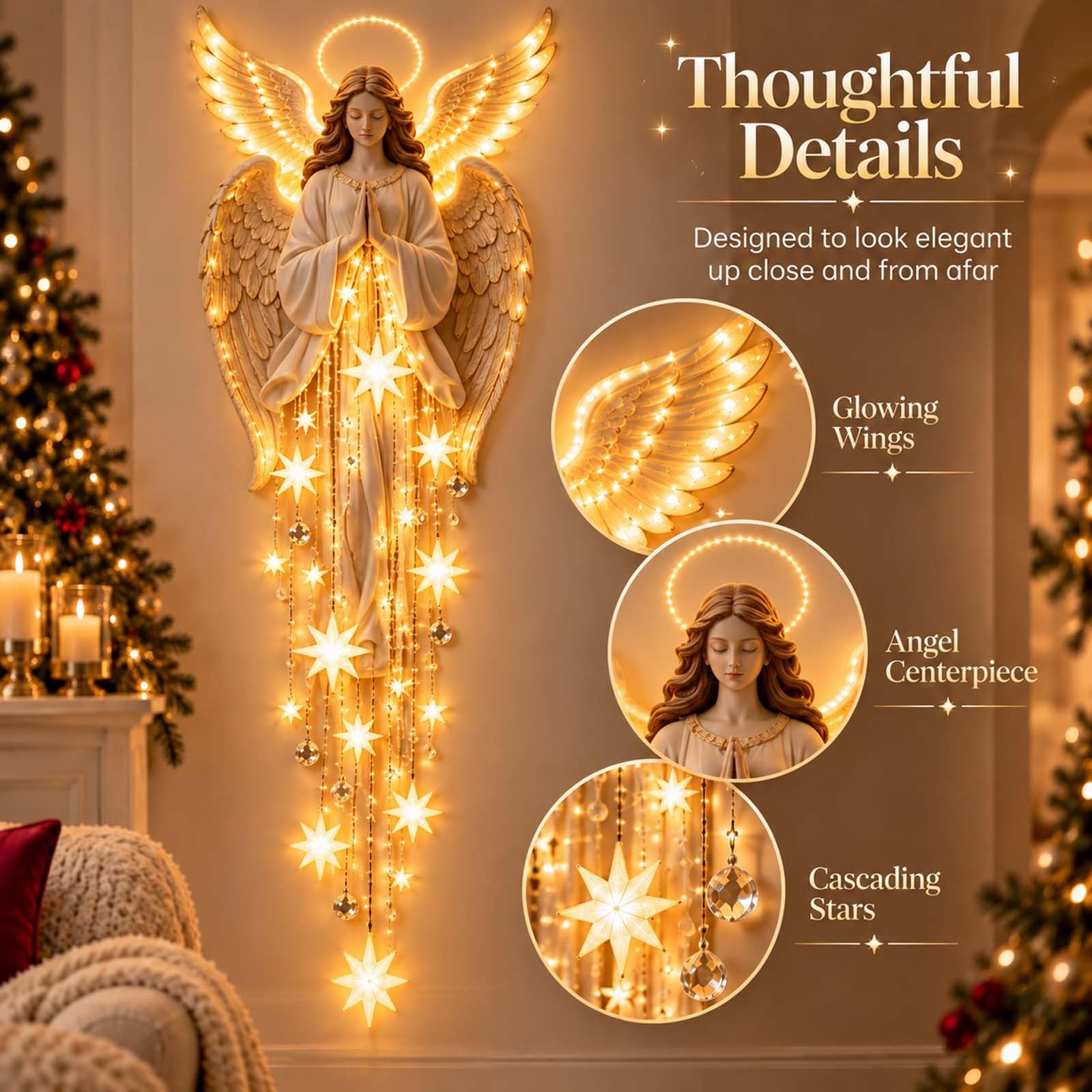 Weihnachtsengel Segen Wandleuchte himmlische Weihnachtsdekoration (Beige, 2