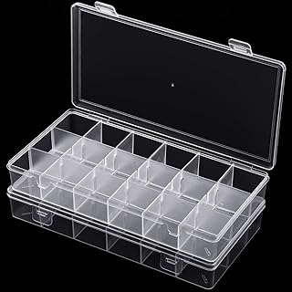 18 Grids Clear Plastic Organizer Box Adjustable Dividers Craft Organizers Plastic Compartment Bead Organizer Container for DIY Crafts Jewelry Fishing Tackle Small Parts Tool Organizer (2 Pack)