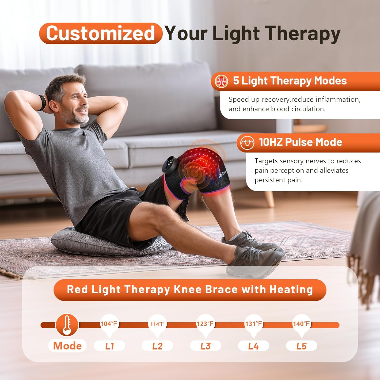 RELEXNOW Red Light Therapy for Knee with Heat & Vibration Massage, Extension Band, Wireless Controller, 660nm&850nm Near Infrared Light Therapy Heated Device for Knee/Elbow/Shoulder