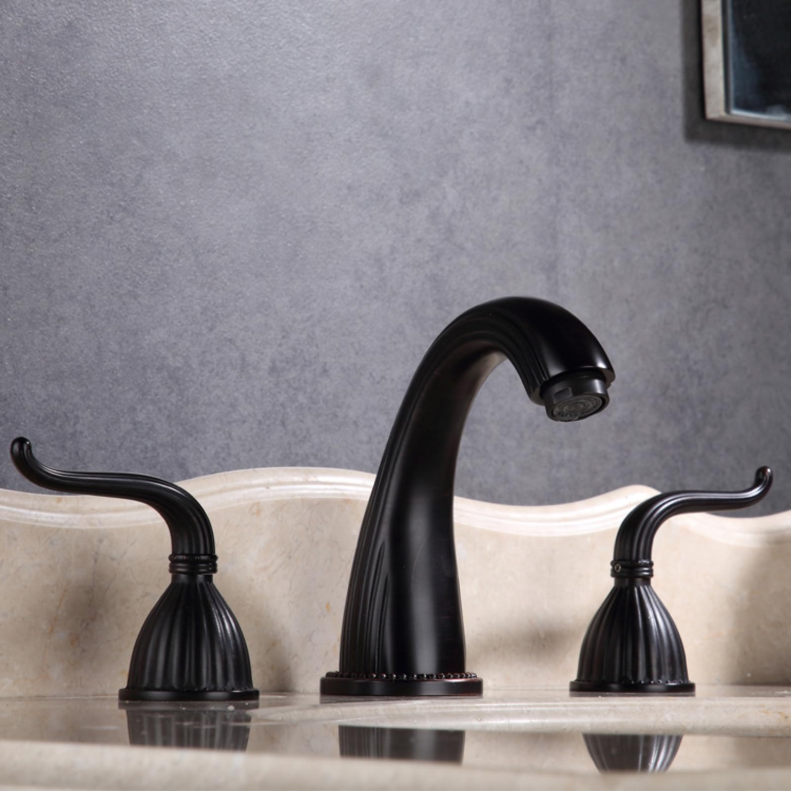 Fanjubei Black And Ancient Bathroom Mixing Water Unit: Brass Basin With Three-Hole Faucet, Black Antique Style