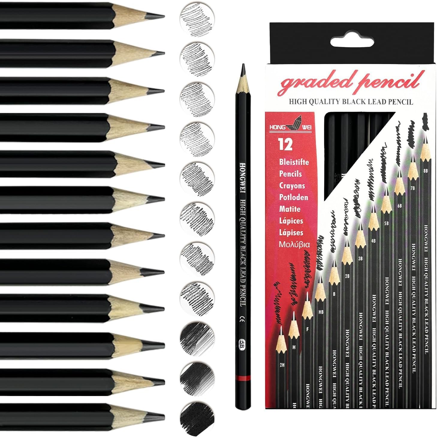 LAMXD Bleistift Set 12 Stück - Volles Spektrum Von 8B Bis 2H Für Künstler