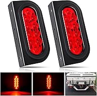 Nilight 6-Inch Oval Red LED Trailer Tail Lights IP67 Waterproof Stop Brake Turn Signals w/ Grommets Brackets 2-Pack for RV Truck
