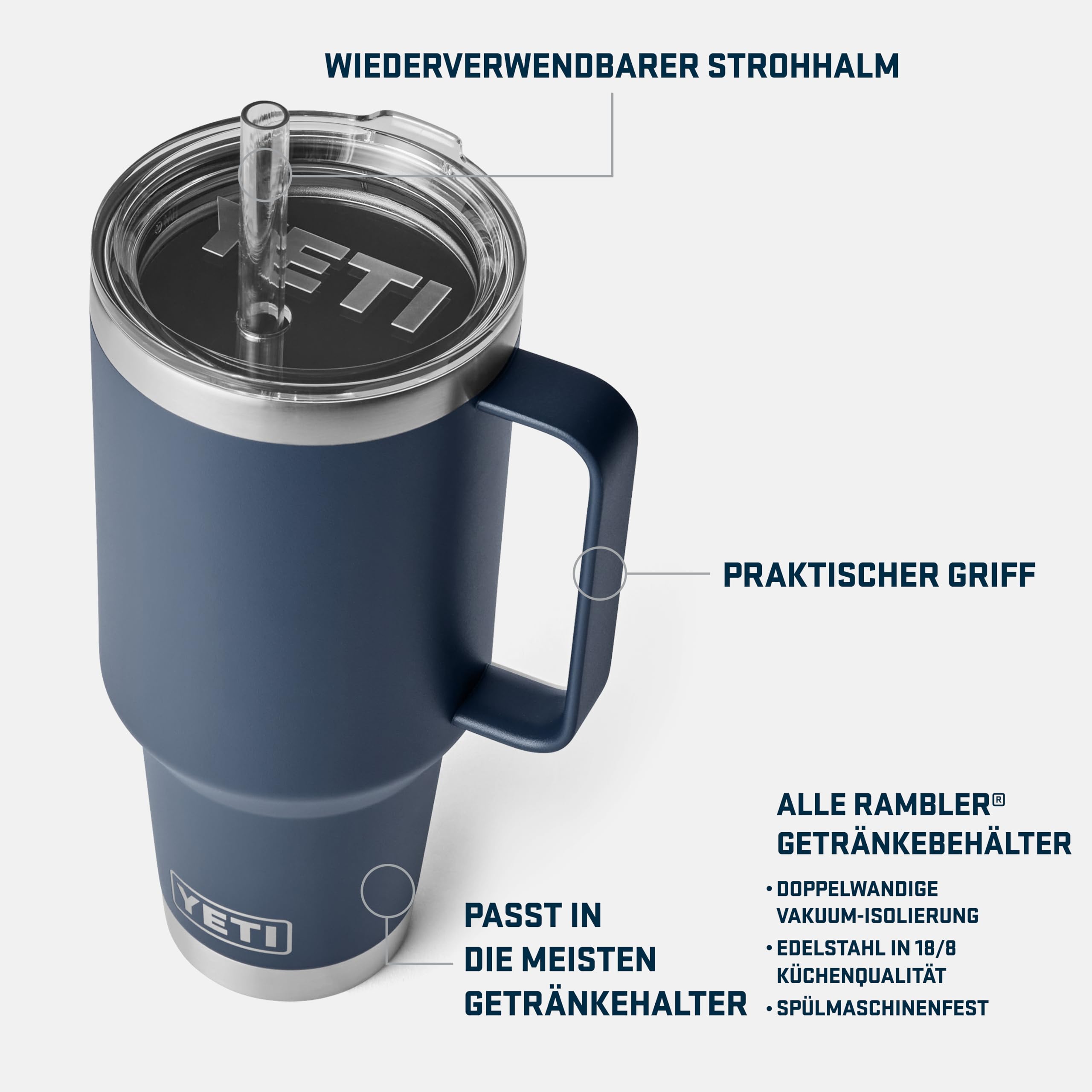 YETI Rambler Trinkbecher Mit Trinkhalmdeckel, Rescue Red, 42 oz (1,2 l)