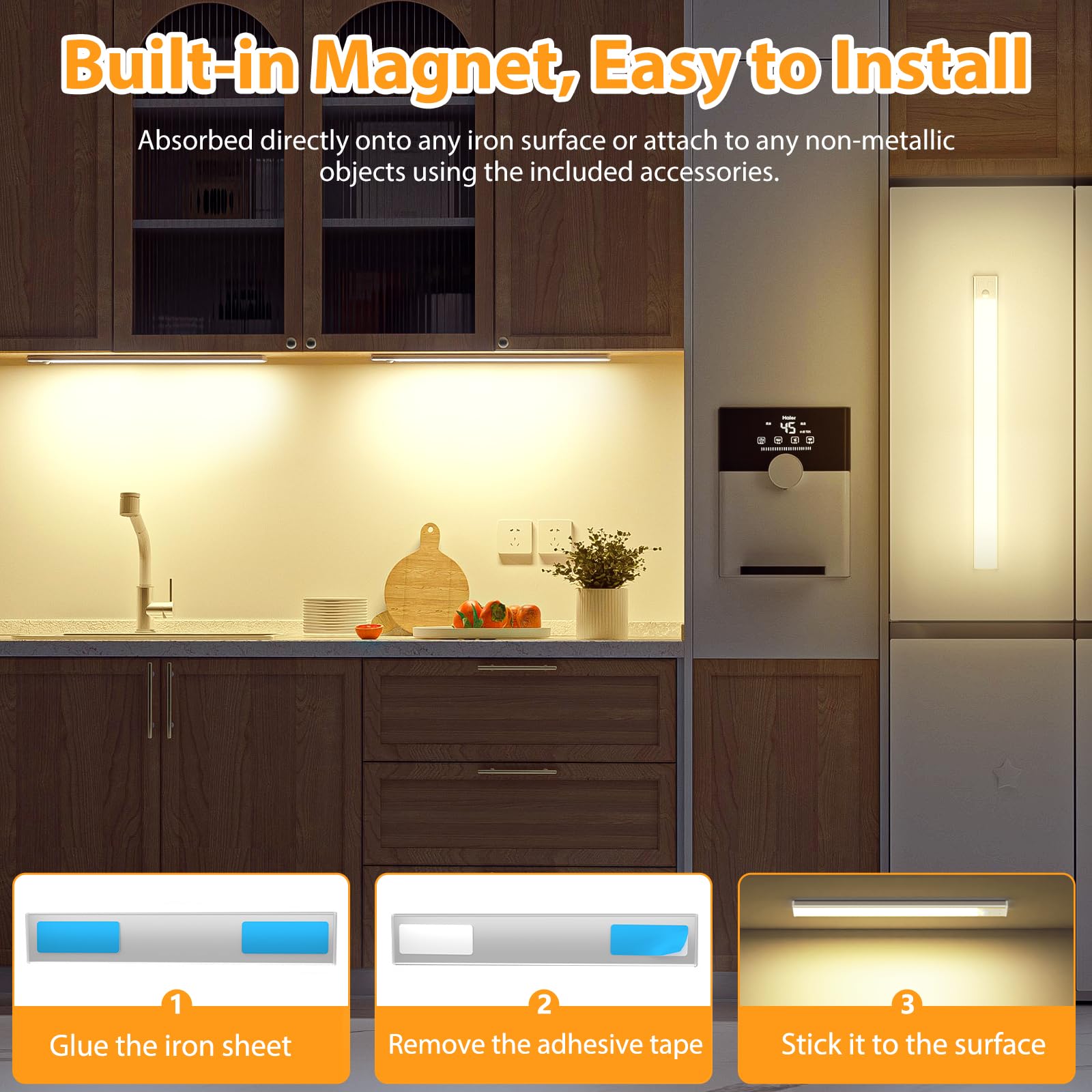 Ylatoial Luce Armadio LED, Armadio Led con Sensore di Movimento, USB Ricaricabile Magnetica Lampada, Dimmerabile Luce Led Sottopensile per Cucina Scale Corridoio Bagno Garage