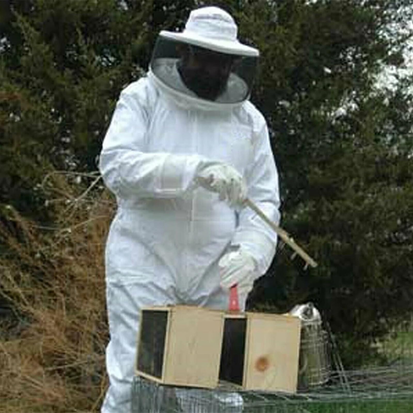 Ropa De Apicultura Traje de seguridad for principiantes con velo, ropa protectora, traje apicultura, sombrero, apicultor profesional, cuerpo completo, antiabejas for el hogar(WHITE,L)