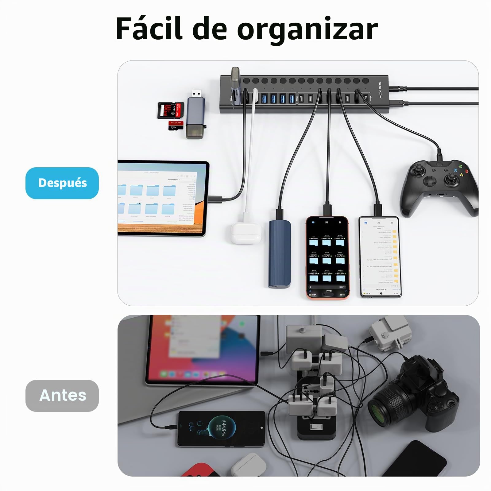 ACASIS Hub USB 3.2 de 16 Puertos, 8X USB-A + 8X USB-C, 10 Gbps, 96W | 16 puertos (8x USB-A, 8x USB-C), 10 Gbps, interruptores independientes con LED, adaptador 96W, carcasa aluminio, Plug & Play