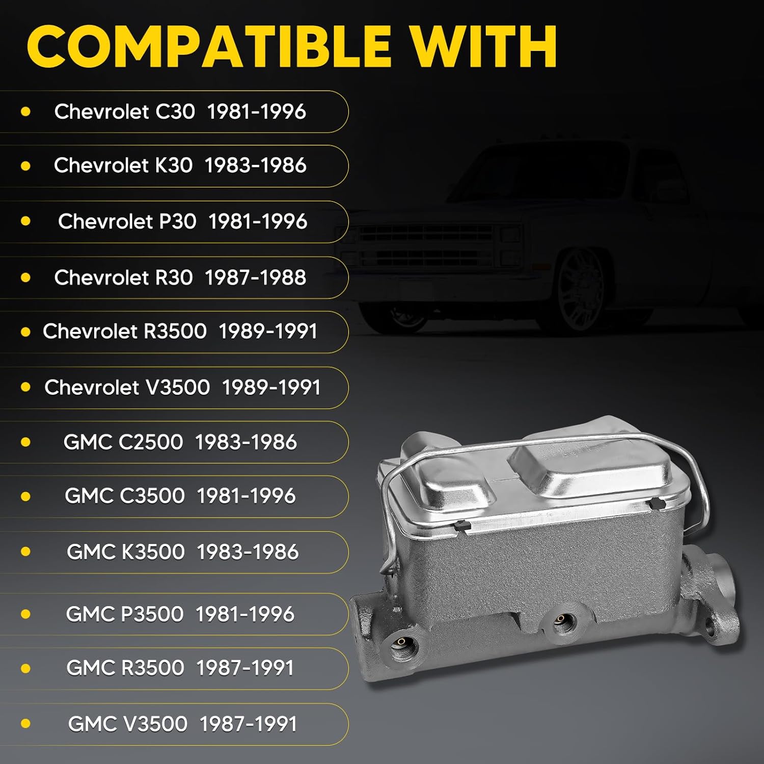 14066425 Brake Master Cylinder with Reservoir and Cap Compatible with Chevy and GMC Vehicles - P30, C30, K30, R3500, V30, V3500, P3500, C2500, K3500, R3500 - Replaces 14066425