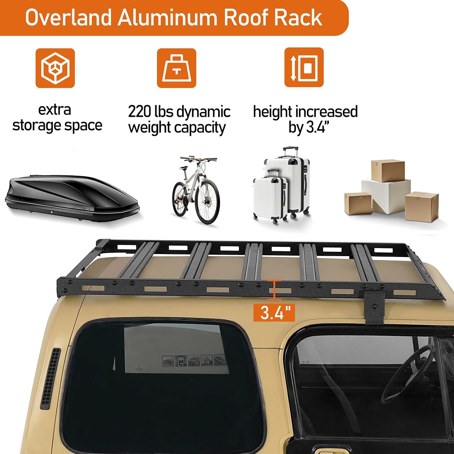 Hooke Road YJ Roof Rack Aluminum Cross Bars Overland Rooftop Cargo Carrier Basket for 1987-1995 Jeep Wrangler YJ (Hardtop Only)