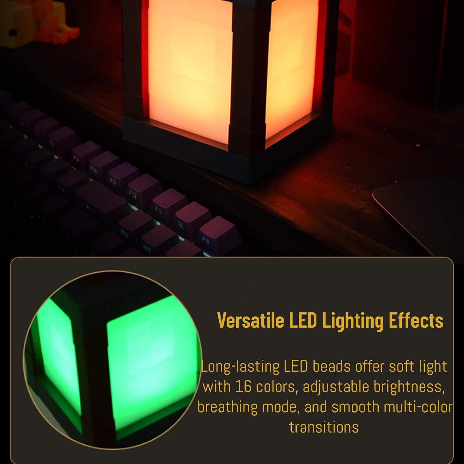 Pixelated Lantern Night Light, 16 Colors LED Mood Light, Pixel Wall Night Light, Rechargeable Mood Lighting Lamp with Remote & Touch Control, for Bedroom & Home Decoration (with Chain*2)