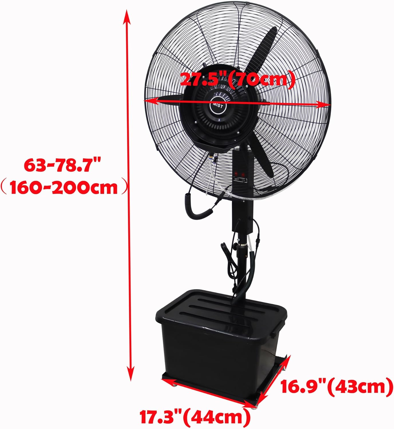 Electric Misting Oscillating Fan Humidification and Watering High-Velocity Industrial Spray Fan Industrial 90° Automatic Shaking Head 138㎡/min Air Volume 42L Tank