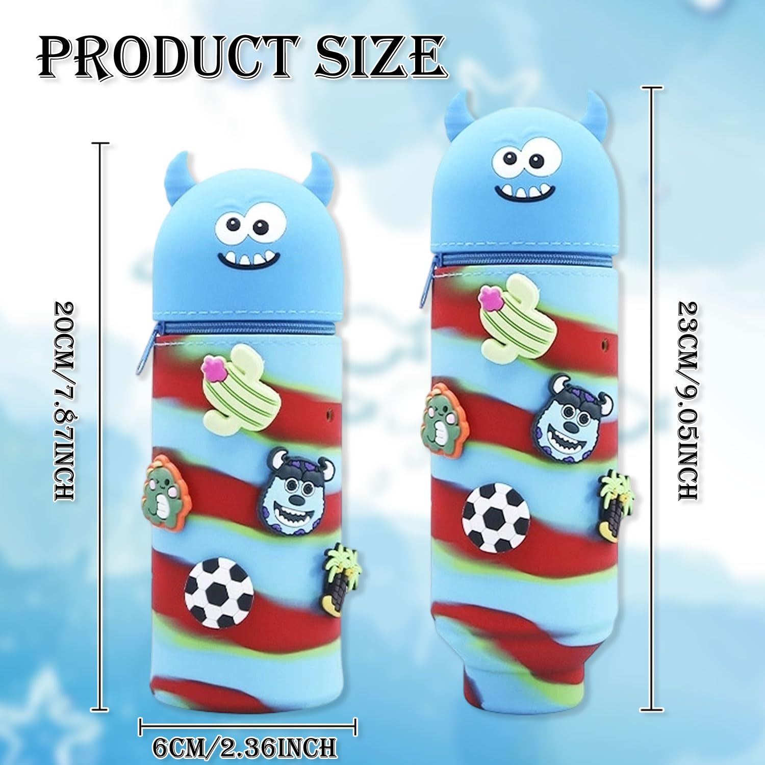 MOTIBACK Silicone Telescopic Pencil Case with Animal Design - Cute Monster 2-in-1 School Pen Holder, Decorative Buckle with Perforations Stand Up Pencil Case for School, OfficeGreen Blue Red - Image 2