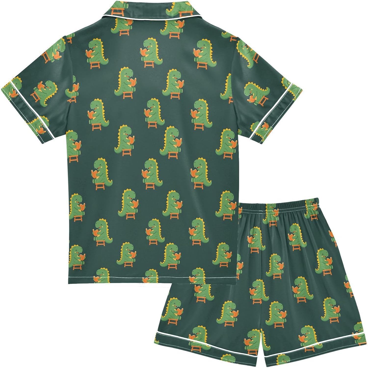 Dinosaur Summer Pajamas Shorts Set Purple Satin PJ Sets for Nightwears