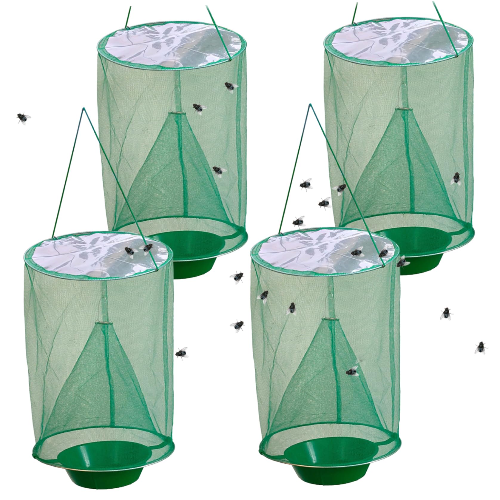 Fly Catcher 4Pcs Reusable Hanging Fly Trap Waterproof UV Protection Flytrap Fine Mesh Traps for Outdoor Garden Restaurant, No Bait, PO Film
