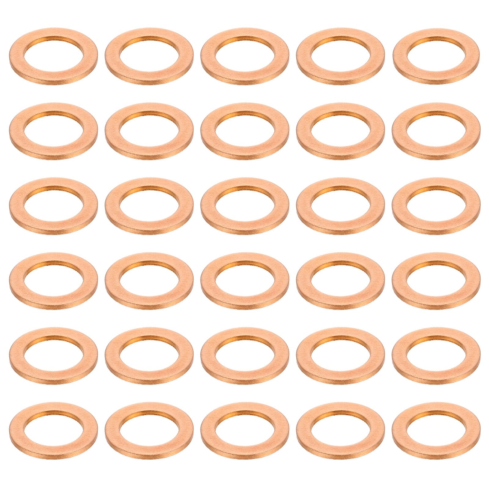 sourcing map 52 Pcs Flat Copper Washers, 13x20x1.5mm Copper Upgraded Flat Metric Sealing Crush Ring Washers for Hydraulic Fittings Screw Bolt Nut Electronic Repair