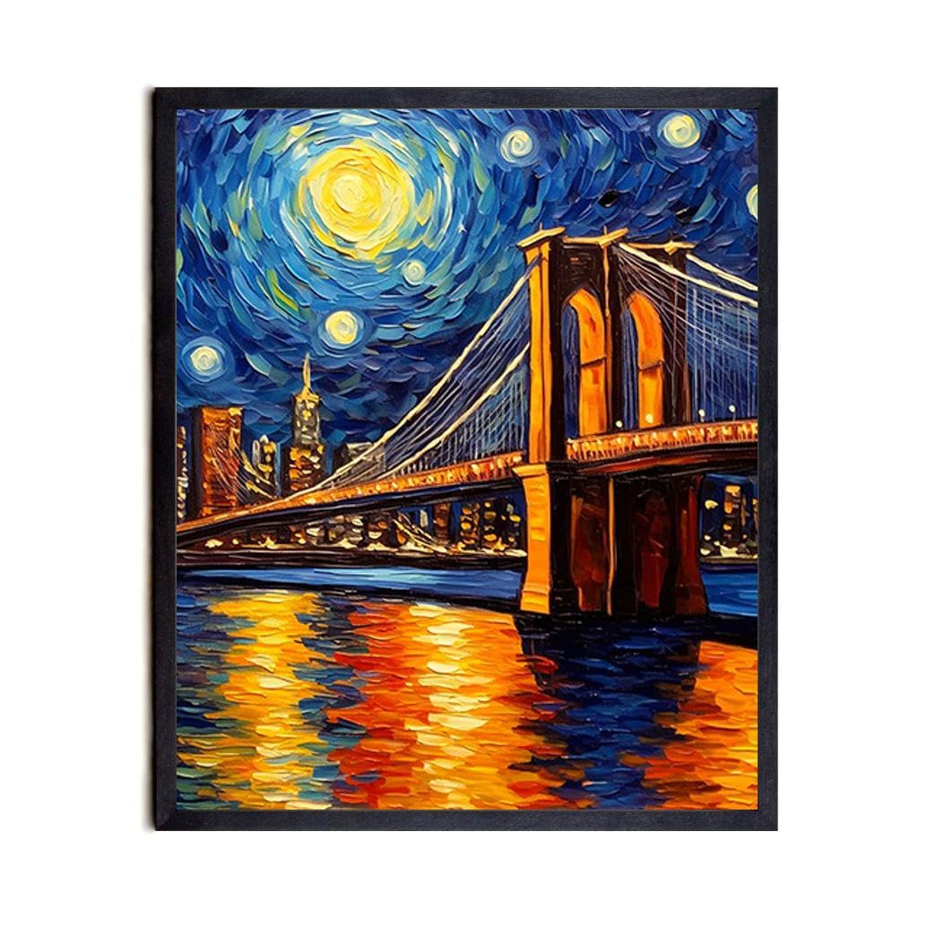 Bestbuddy Pet11X14 Unframed Starry Night Van Gogh Inspired Brooklyn Bridge New York Landmark Famous Architecture World Tour Family Oil Painting Art Print Poster Wall Decor AP123