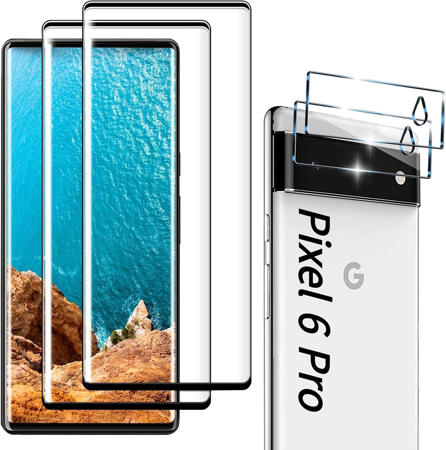 [2+2 Pack] for Google Pixel 6 Pro Screen Protector, 9H Tempered Glass, Ultrasonic Fingerprint Compatible, 3D Curved, HD Clear Scratch Resistant for Google Pixel 6 Pro 5G Glass Screen Protector
