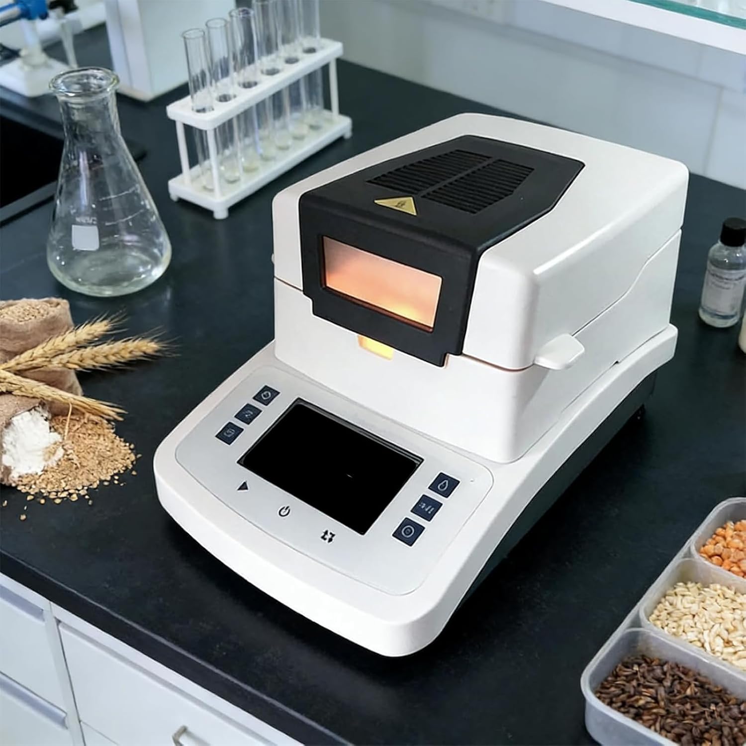 110g Halogen Moisture Analyzer, Digital Moisture Analyzer Tester with LCD Touch Screen, Reading Accuracy: 0.005g/0.002g/0.001g Selectable, for Food, Grain, and Chemical Applications
