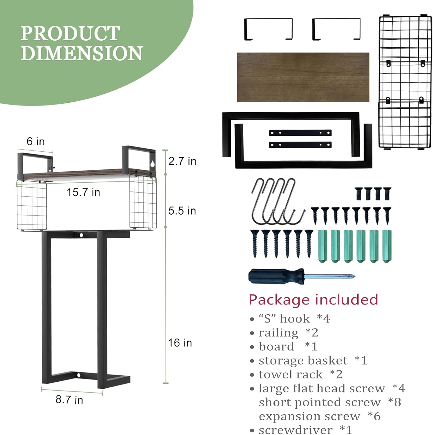 Towel Rack Wall Mounted for Bathroom. Multi-Functional Bath Floating Shelves with Towel Rack, Paper Holder and Storage Basket Over The Toilet for RV Camper or Small Space