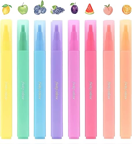 Miniatura 2 de Juego de 8 resaltadores perfumados con aroma a fruta, marcadores de punta de cincel pastel para diario, toma de notas, suministros escolares y de