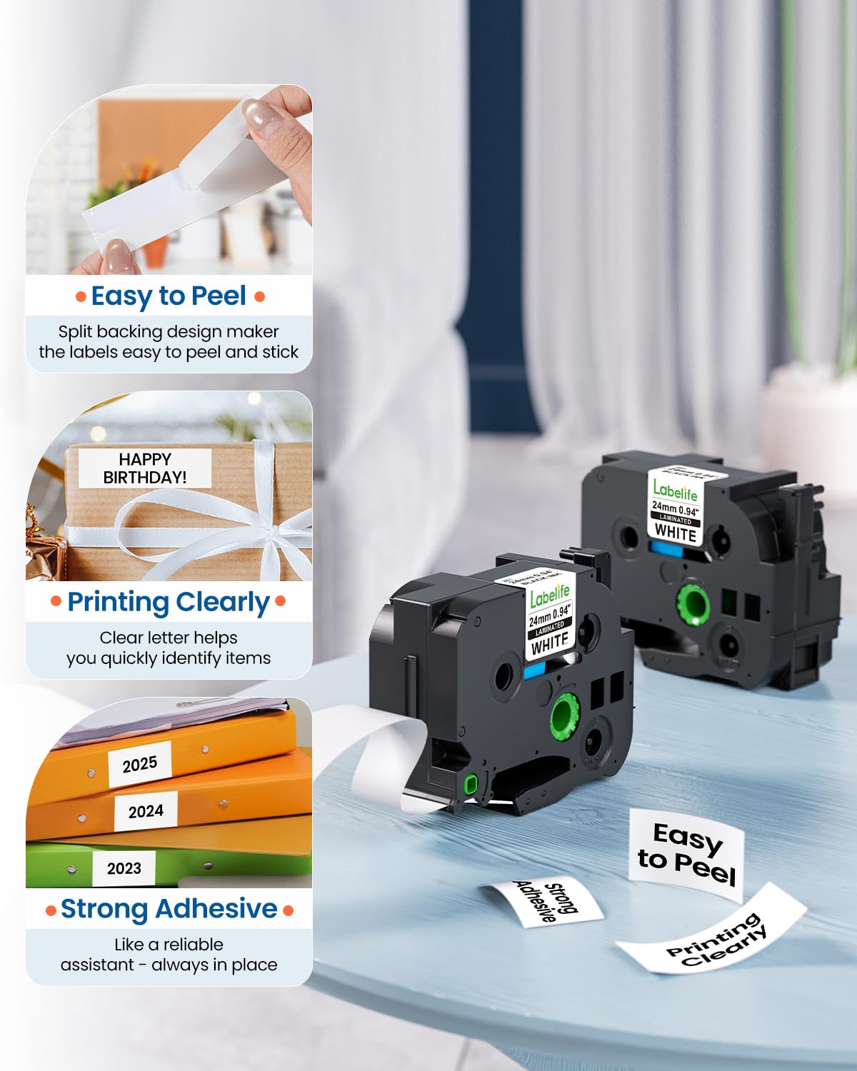 Labelife 10 Stück Ersatz für Brother TZe-251 TZe251 TZe TZ Tape 24 mm 0,94 laminiert weiß P Touch Etikettenmacher Tape 2,5 cm, kompatibel mit Brother PT-D600 PT-D610BT PT-P710BT PT-P700 PT-P910BT