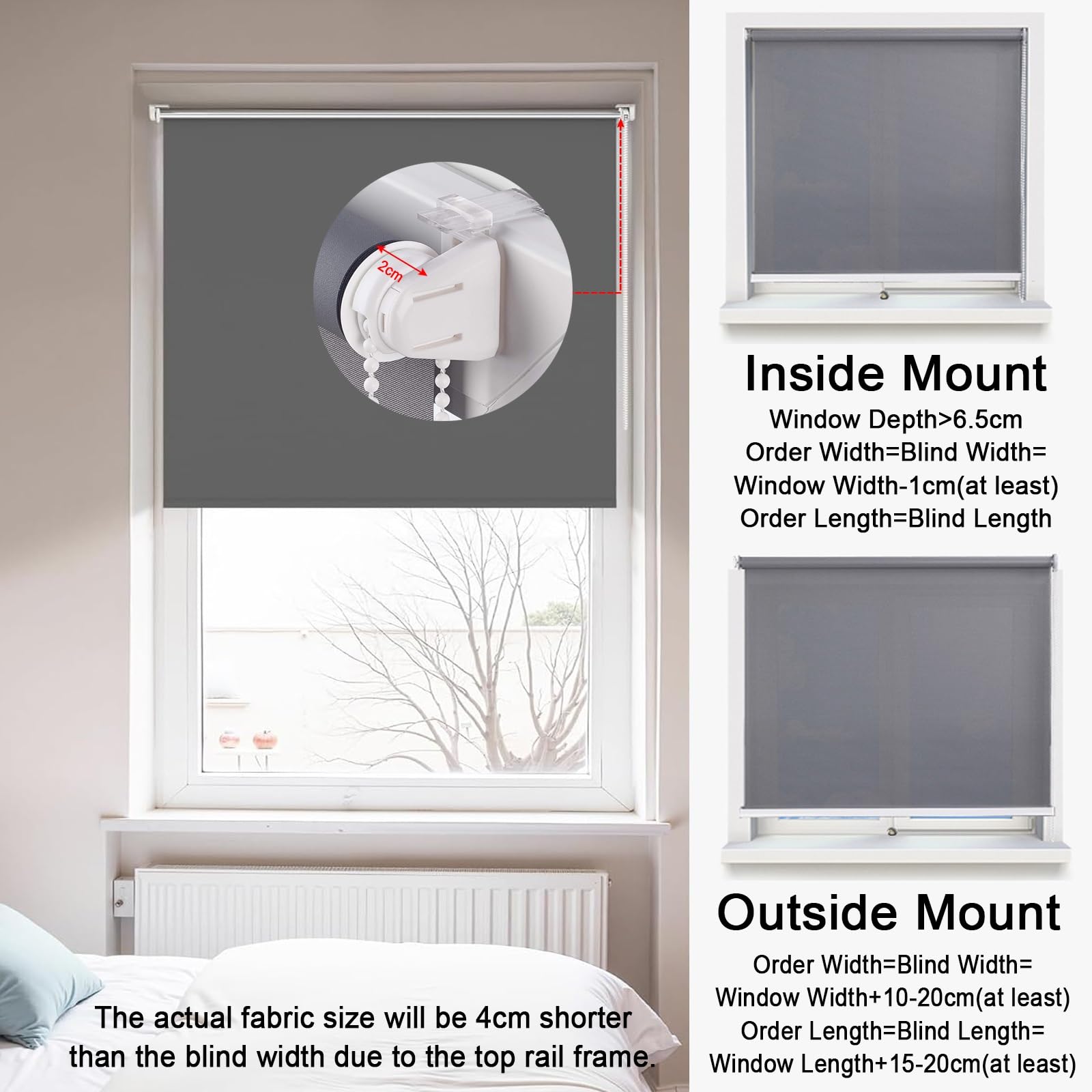 Store Occultant sans Perçage 74 x 130 cm Isolant Thermique Opaque, Rideau Occultant, Fixation avec Ou sans Perçage Store Obscurcissant pour Chambre, Salon, Gris Foncé