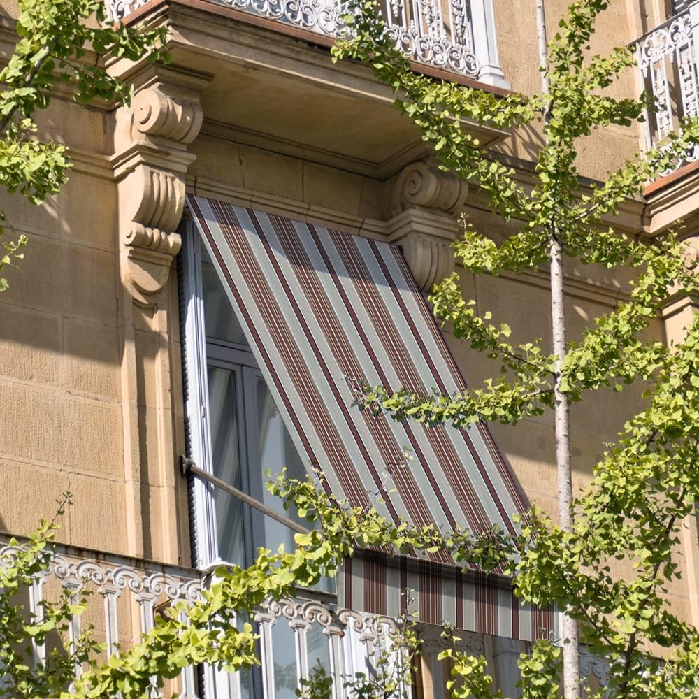 INTRECCI Tenda da Esterno per Balcone con Anelli in Tessuto, Tenda da Sole Resistente con Anelli Lavabile a Caduta, 150x300 cm, Riduce Luce e Calore, Migliora la Privacy, Fantasia a Righe Marrone