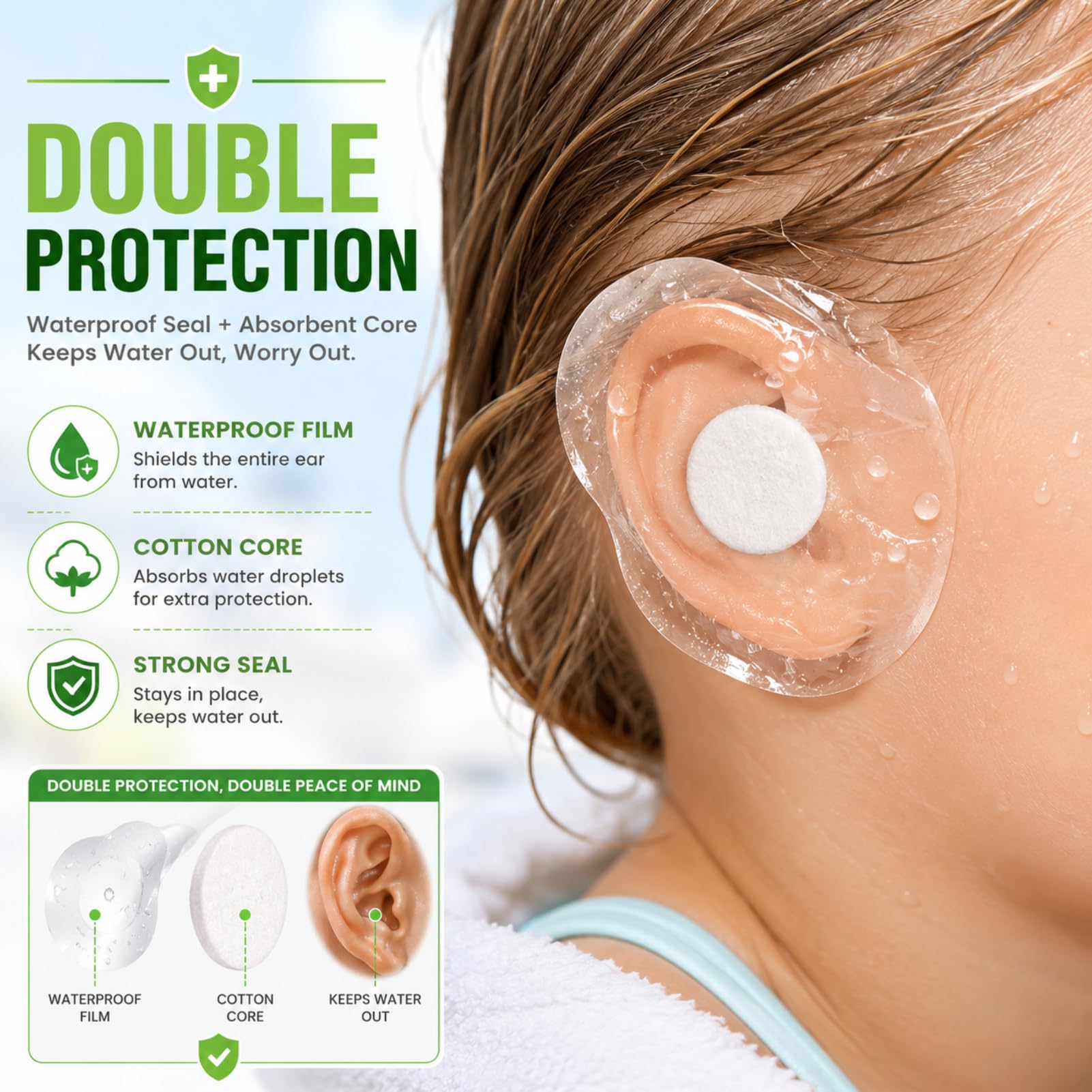100 Cache-Oreilles Étanches Ultra Fins – Protège-Oreilles De Piscine Pour Enfants Et Adultes, Autocollants De Douche Transparents, Natation Et Coiffure