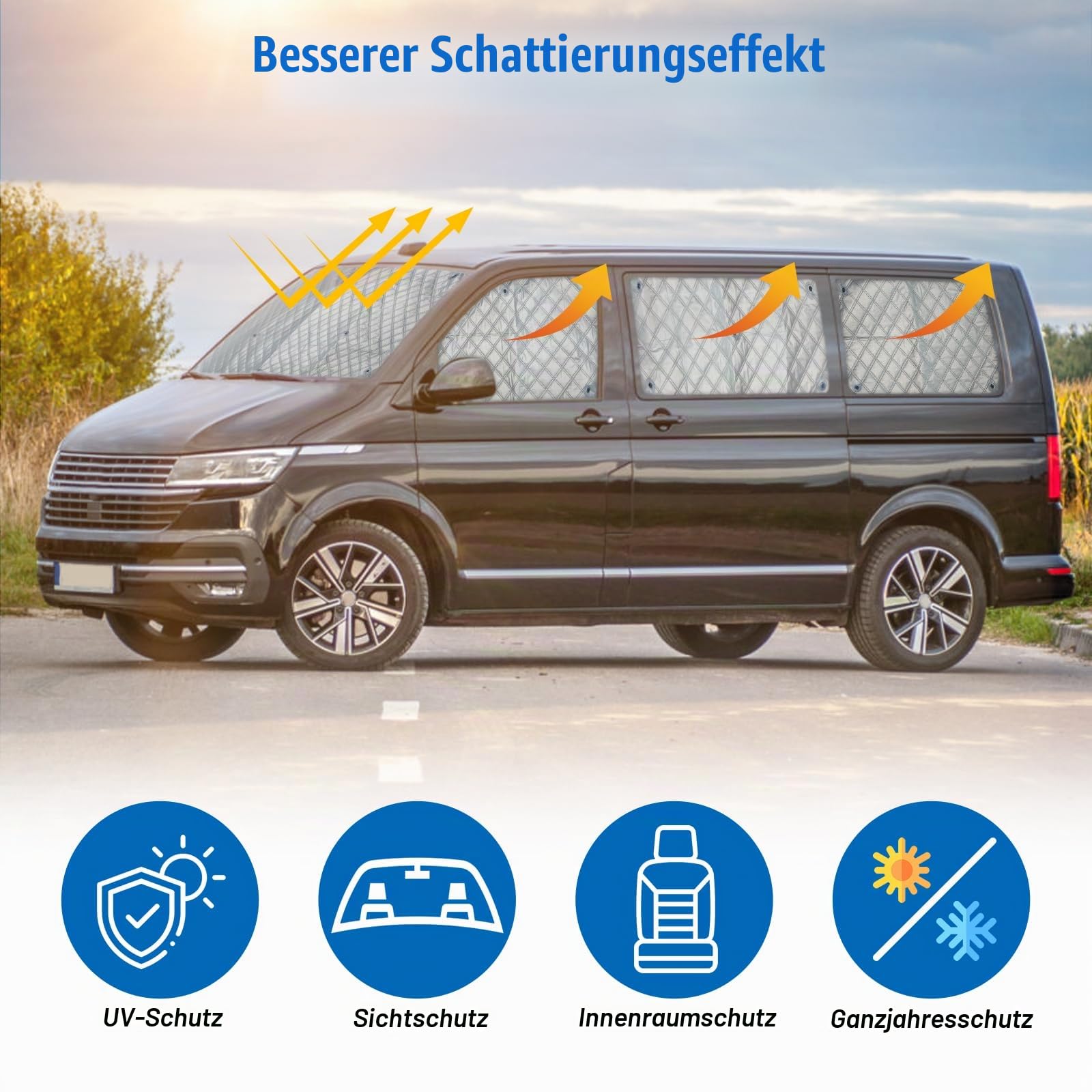 CICMOD Thermomatte Auto 8 STK Sonnenschutz Frontscheibe für VW T5 T6 | Windschutzscheibe Innen Sonnenschutz