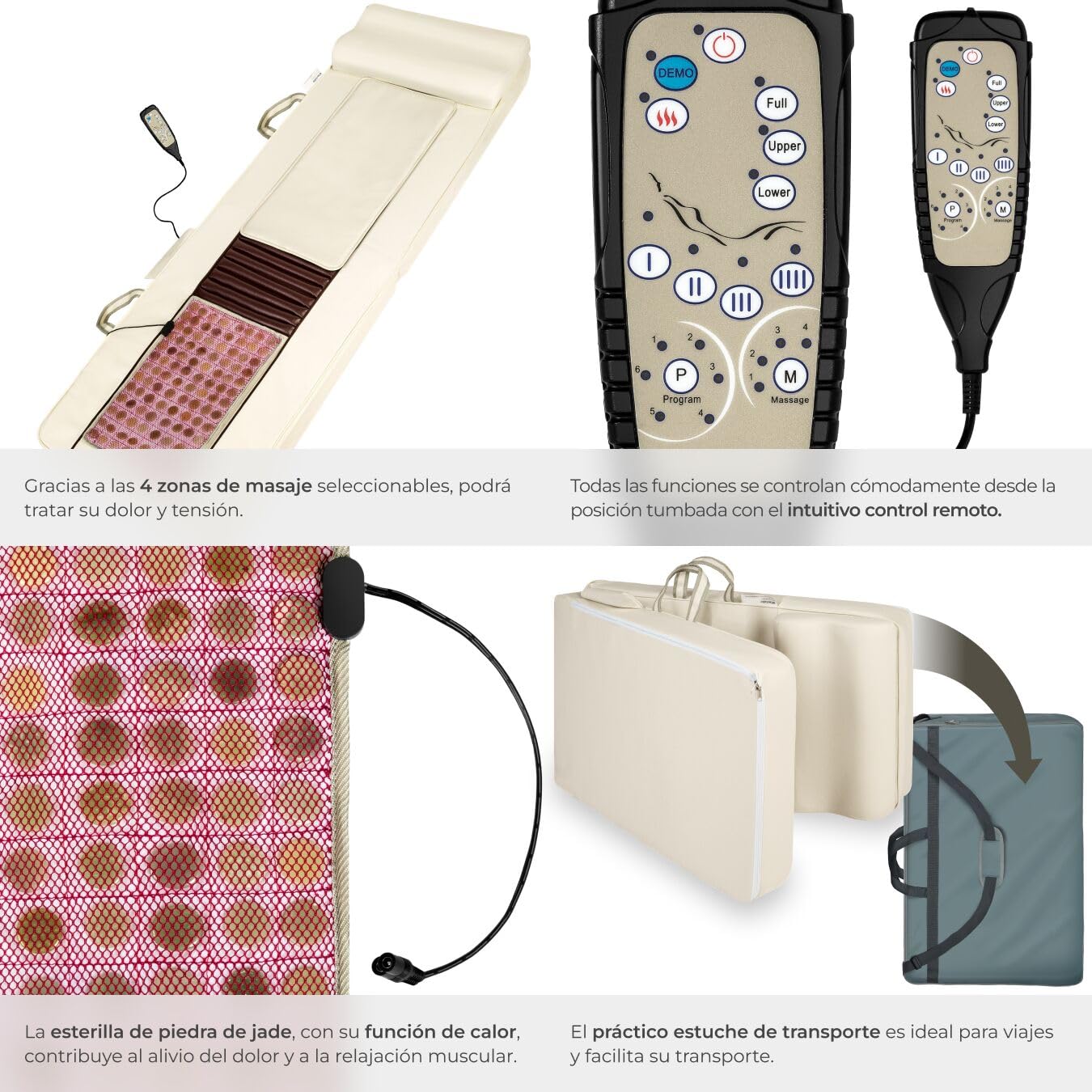 tectake® Colchoneta Masajeador Espalda con Alfombrilla de Calor de Jade, 10 Cabezales de Masaje Plegable con Bolsa de Transporte para Masajeador Espalda y Cuerpo - 186,5 x 60 x 11 cm