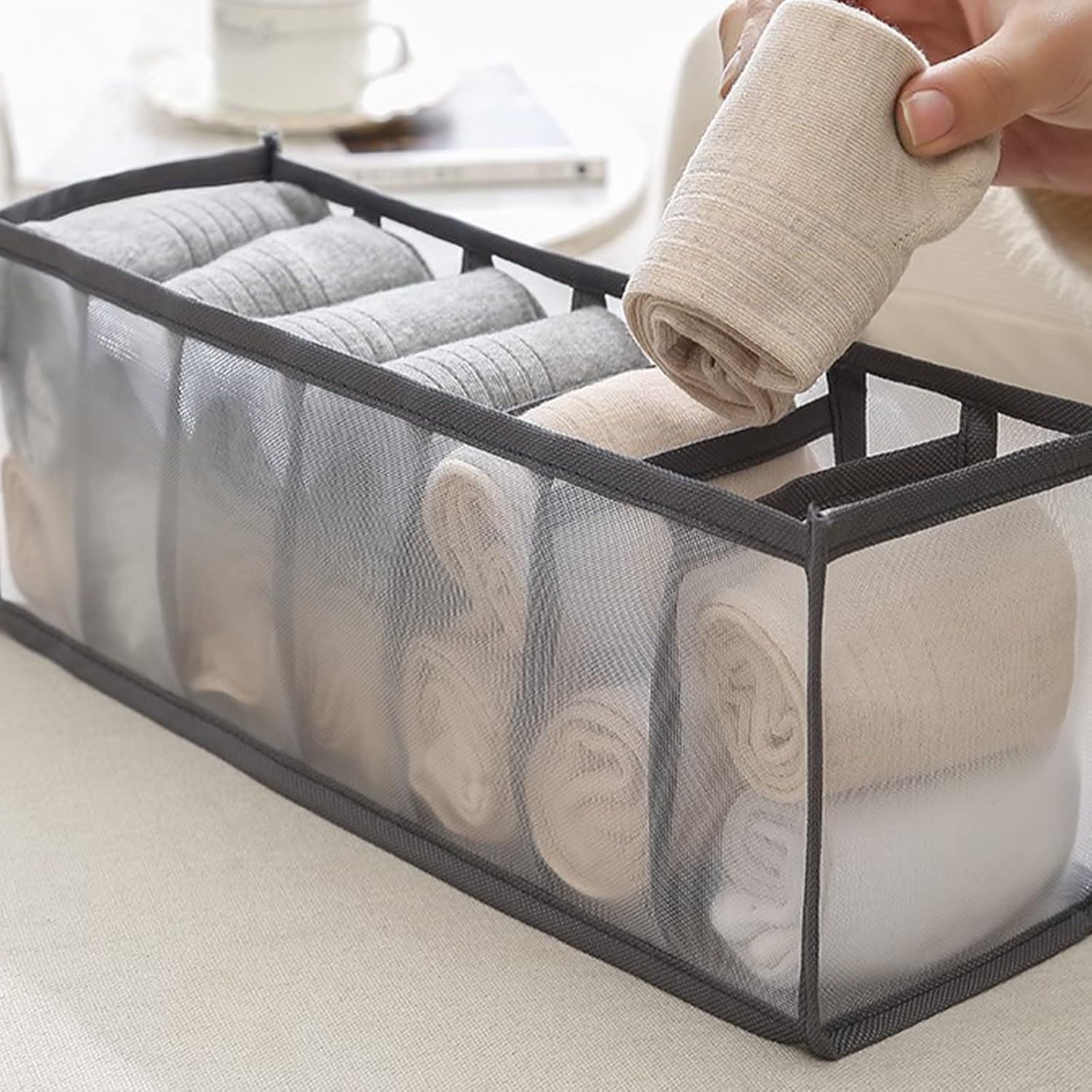 3PCS Closet Organizer Wardrobe Washable Storage Boxes Visible Clothes Organizer Foldable Drawer Mesh Separation Box for Home Jeans T-Shirt Socks Panty 6/7/11 Grids