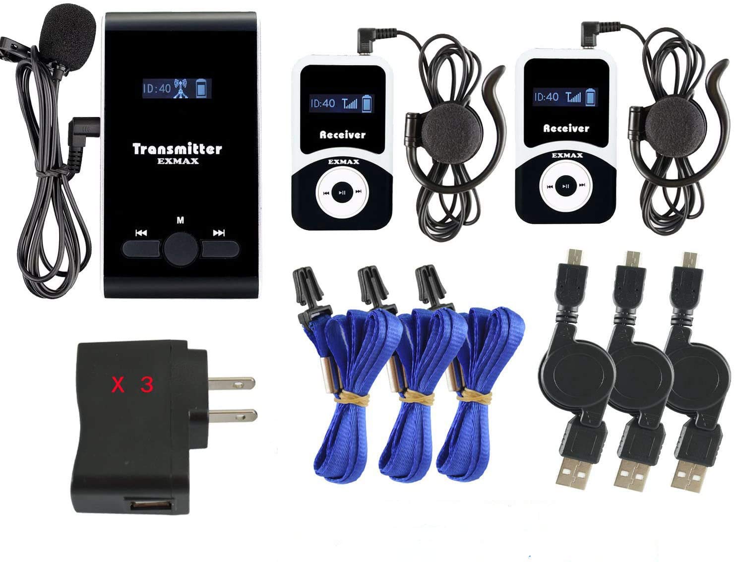 ATG-100T 195MHz Wireless Microphone Audio Tour Guide System Simultaneous Interpretation Equipment Interpreting Translator in Ear for Social Distancing Churches (1 Transmitter 2 Receivers)