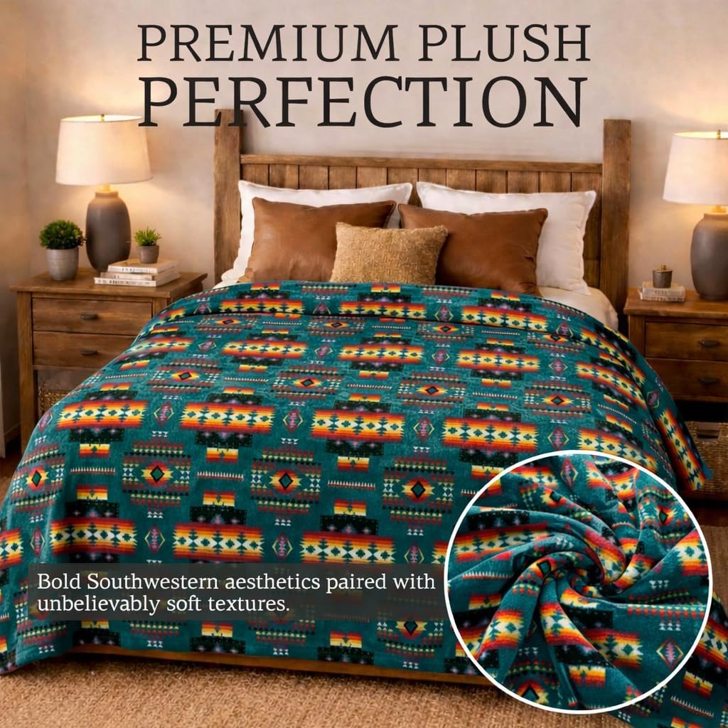 Sacred Thread Aztec Blanket Fleece, Reversible Native American Blanket, Western Throw, Native American Western (Lake Flannel), Queen (79”x95”) - Image 5