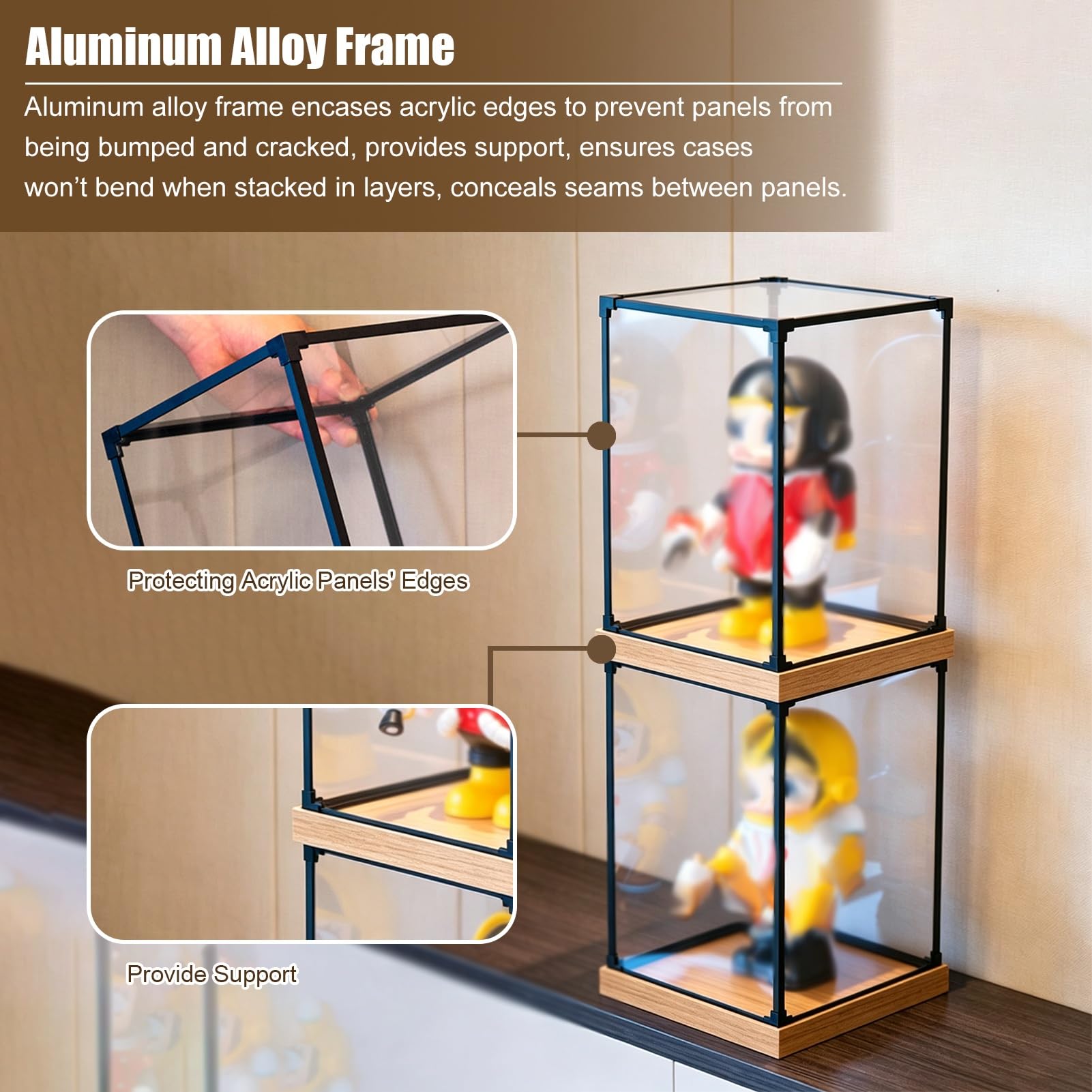 Urna Metacrilato Vitrina Acrílica con Marco de Aleación de Aluminio, Vitrina Transparente para Plantas de 15, 25, 35, 40, 50 y 60 cm, Organizador Apilable