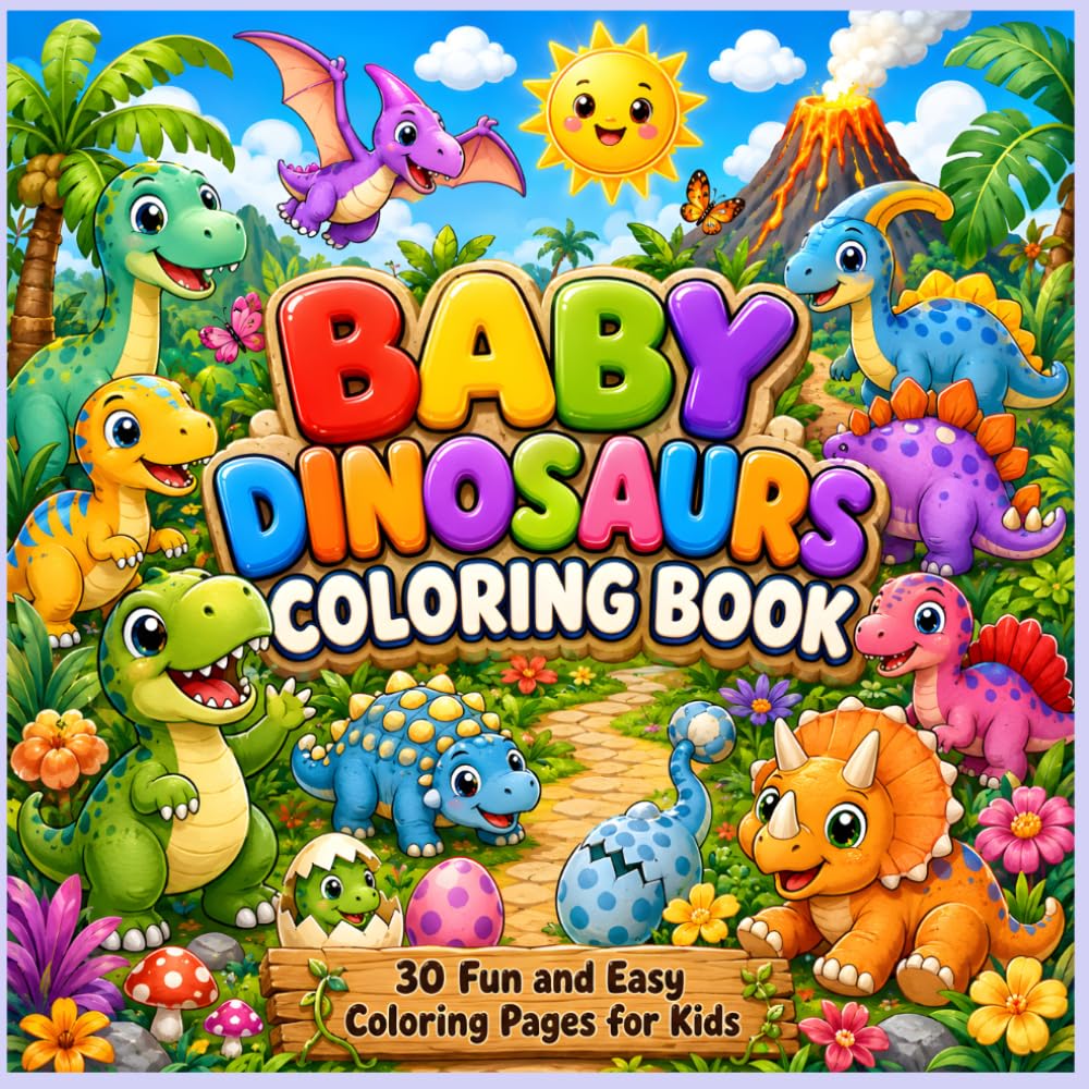 Baby Dinosaurs Coloring Book: Fun and Simple Dinosaur Coloring Pages Featuring T-Rex, Triceratops, Stegosaurus and More