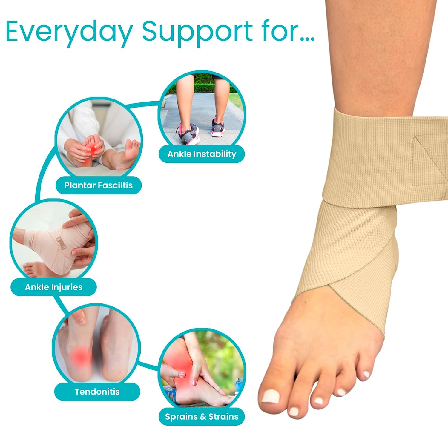 Vive Ankle Wrap (2 Pack) - Strap Heel Brace Stabilizer for Sprained Foot - Breathable, Soft, Firm Compression Sport Sleeve for Swelling - Adjustable Nonslip Elastic Support for Tendonitis (Women, Men)