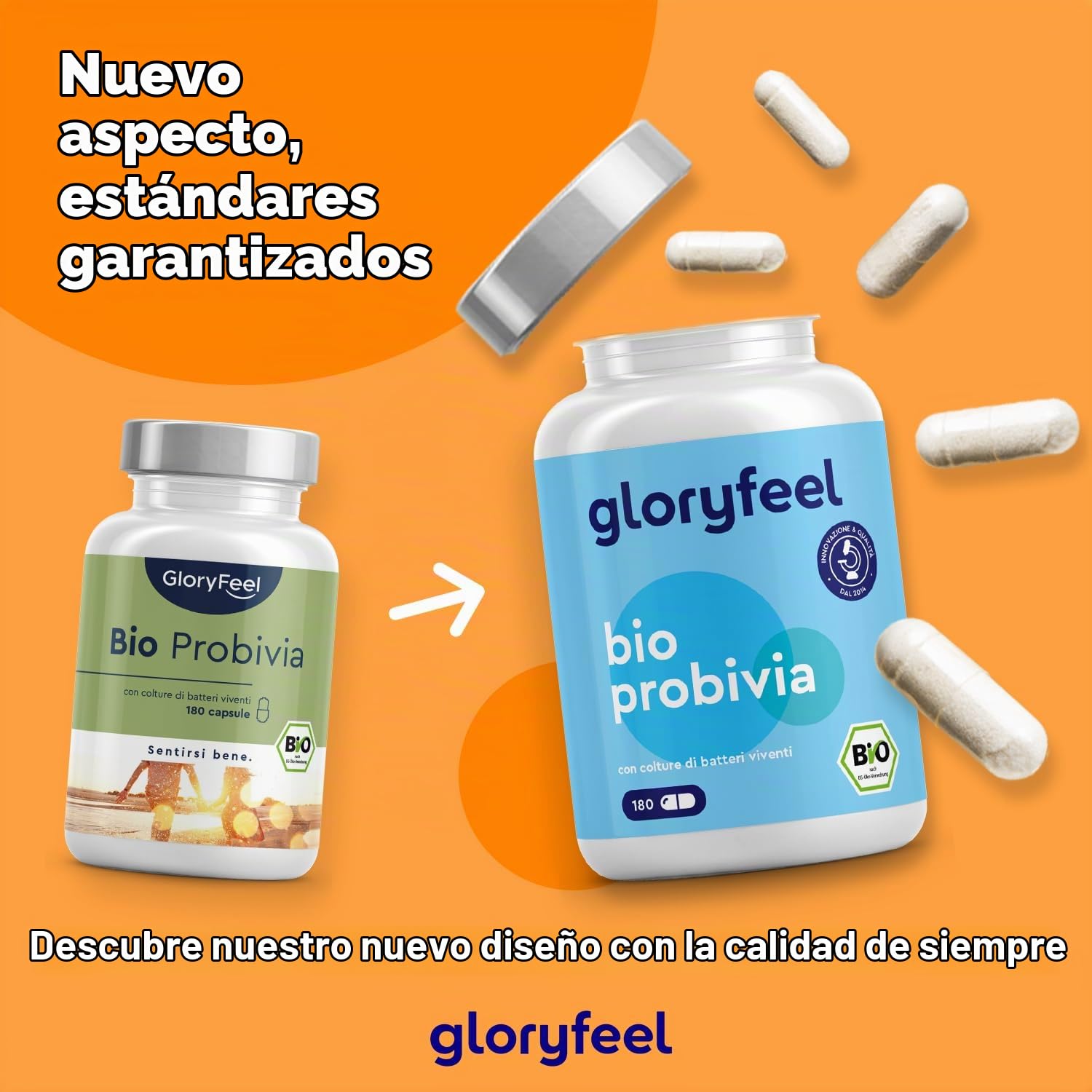 Bio Probióticos y Prebióticos Intestinales - 180 Cápsulas - 20 mil millones de UFC, 21 cepas bacterianas + Inulina orgánica - Lactobacillus y Bifidobacterium (Paquete de 2)