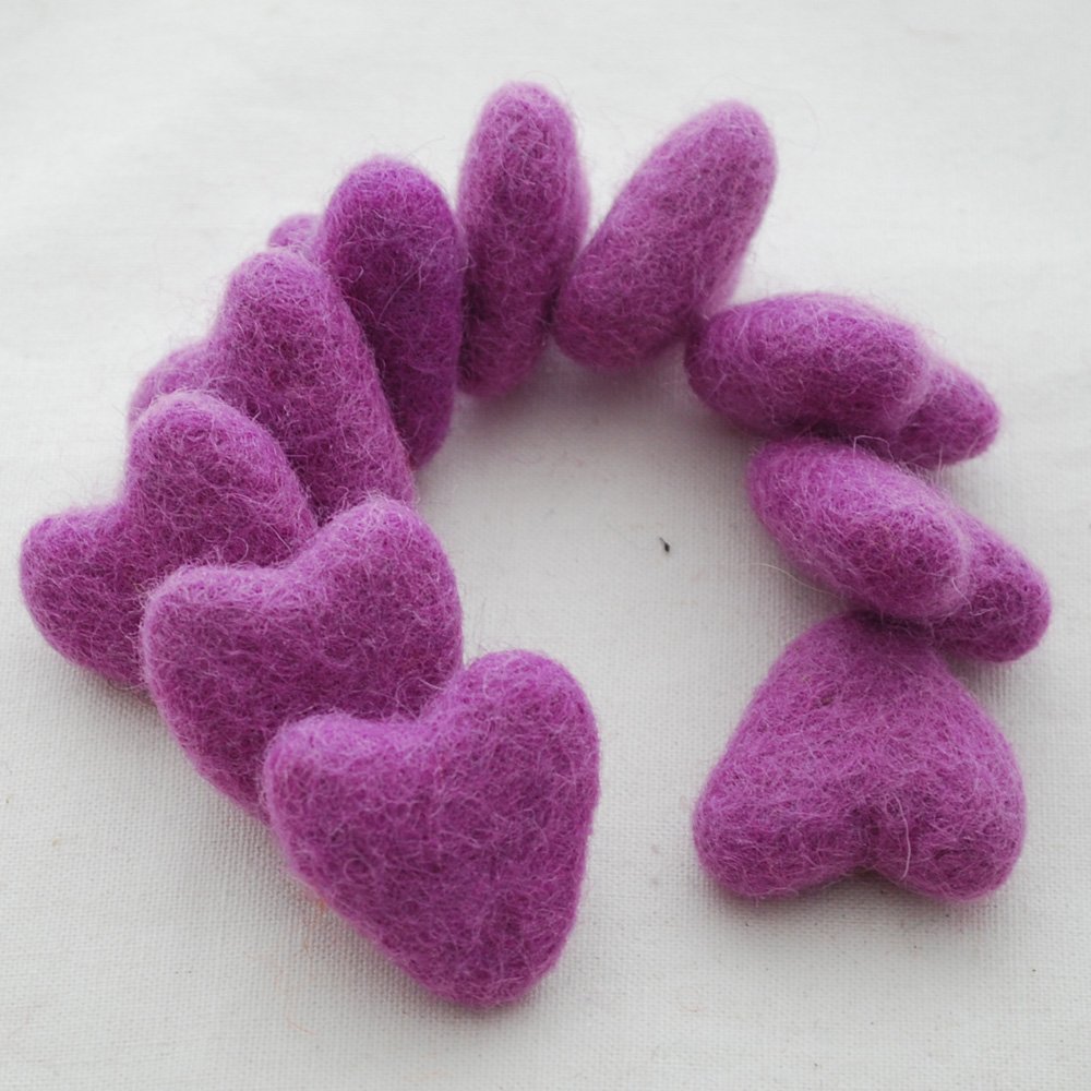 100% Wool Felt Hearts - 3cm - 10 Felt Hearts - Amethyst Purple