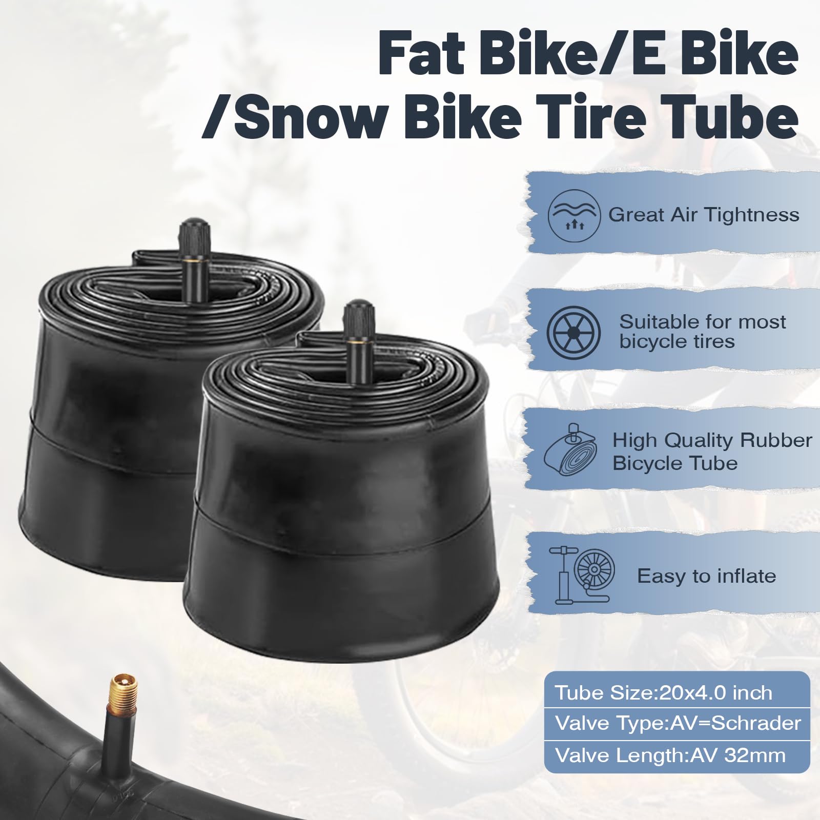 Pneu Fatbike 20 x 4.0 pour vélo électrique - Convient pour VTT, vélo de neige, vélo de plage, vélo électrique - Avec 2 démonte-pneus