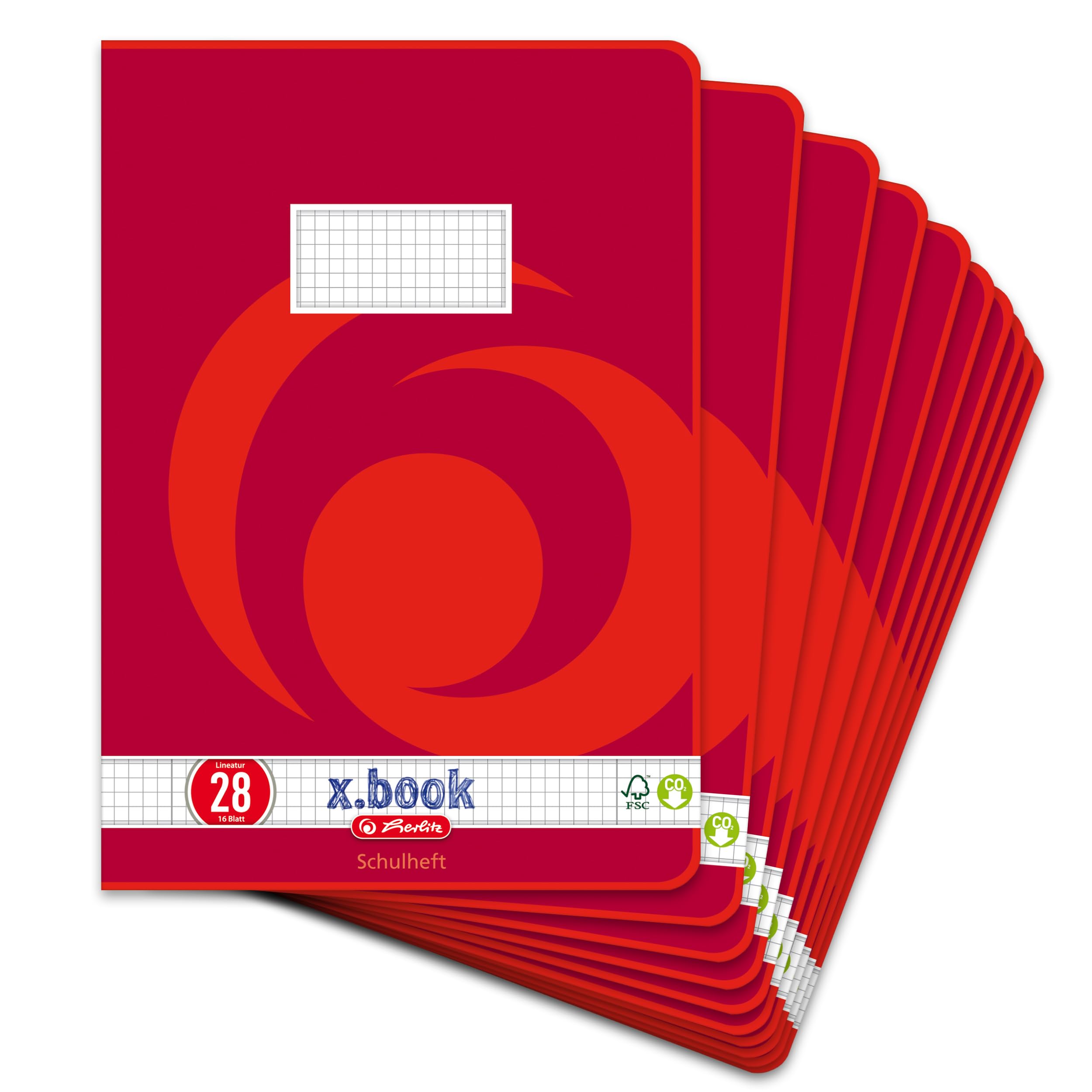 Herlitz notepads A4 Squared, 16 Sheets, line Style, FSC Mixed Wood, Pack of 10 with Motif A4, Squared with Margin, Ruling 28 10er Packung Lineatur 28