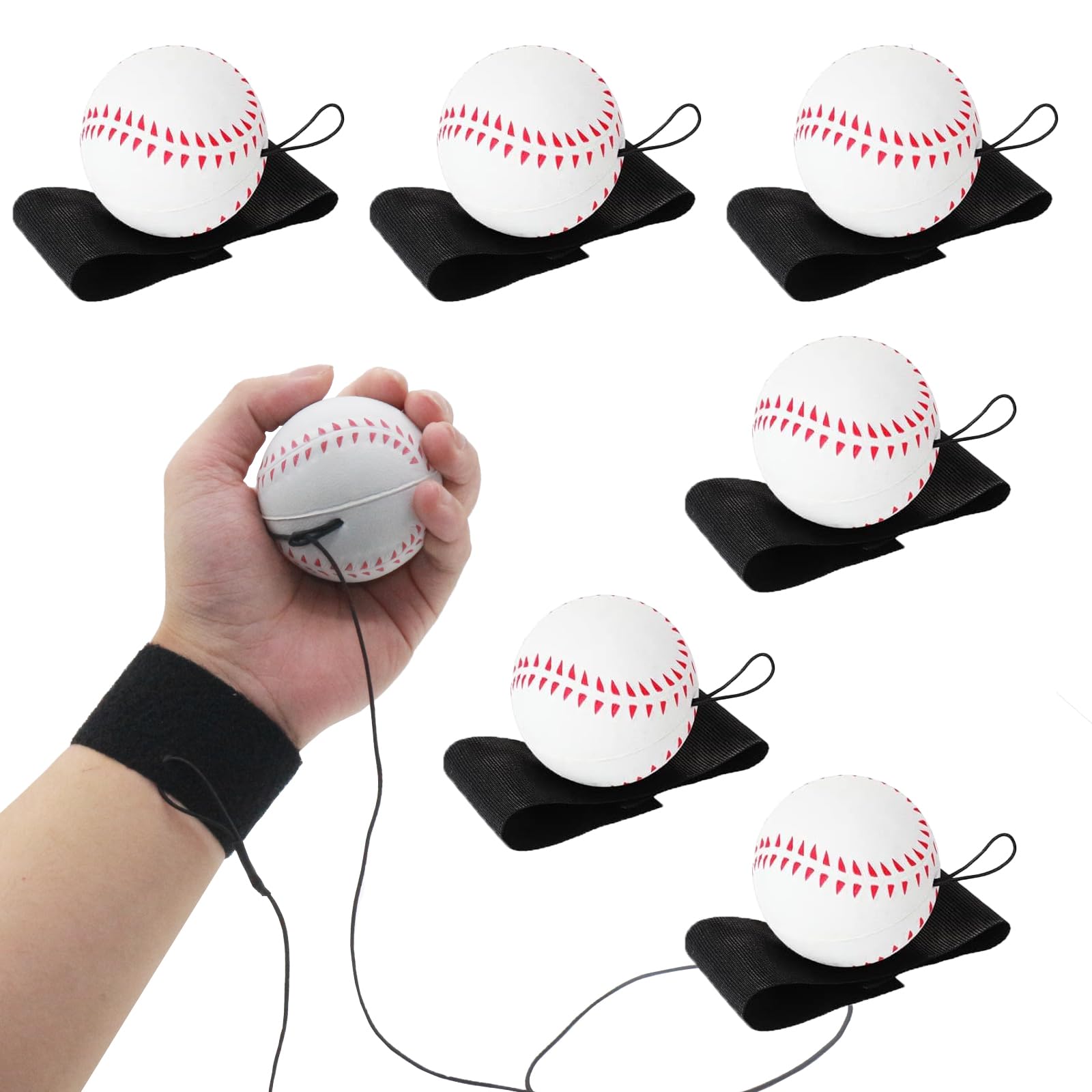AWF Tomrrom6 Pcs Baseball Return Ball Sports Wrist Balls Rubber Rebound Bouncy Wristband Balls for Wrist Exercise or Play, Improve Coordination and Reaction Time, Suitable for Adults and Children.