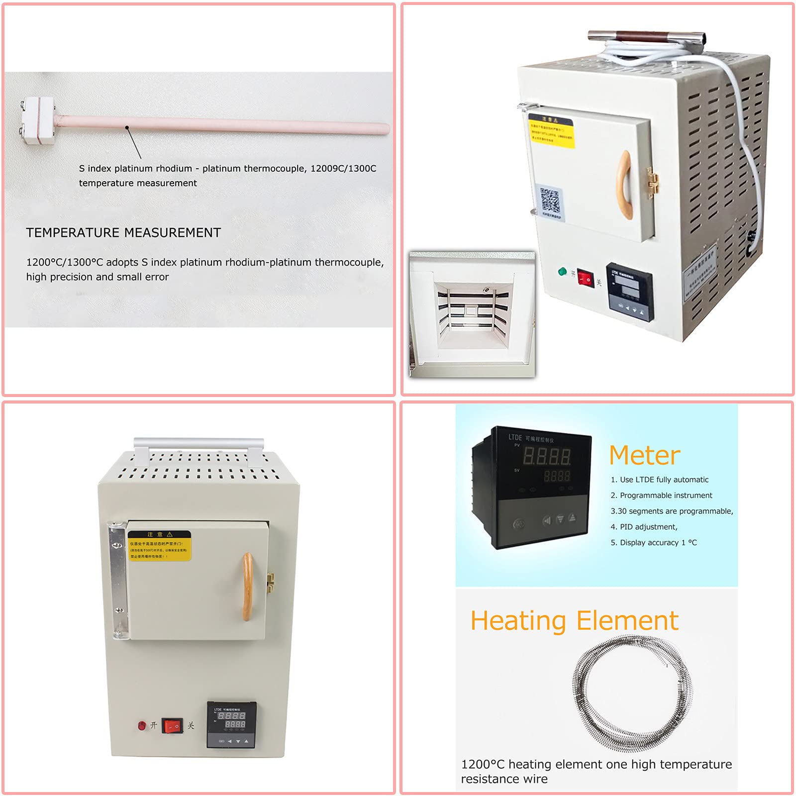 Kleiner elektrischer Laborofen (Bereich: 100–1200 °C, Genauigkeit: 1 °C), multifunktionale Keramikfaser, integrierte Hochtemperaturofen mit Programmsteuerung