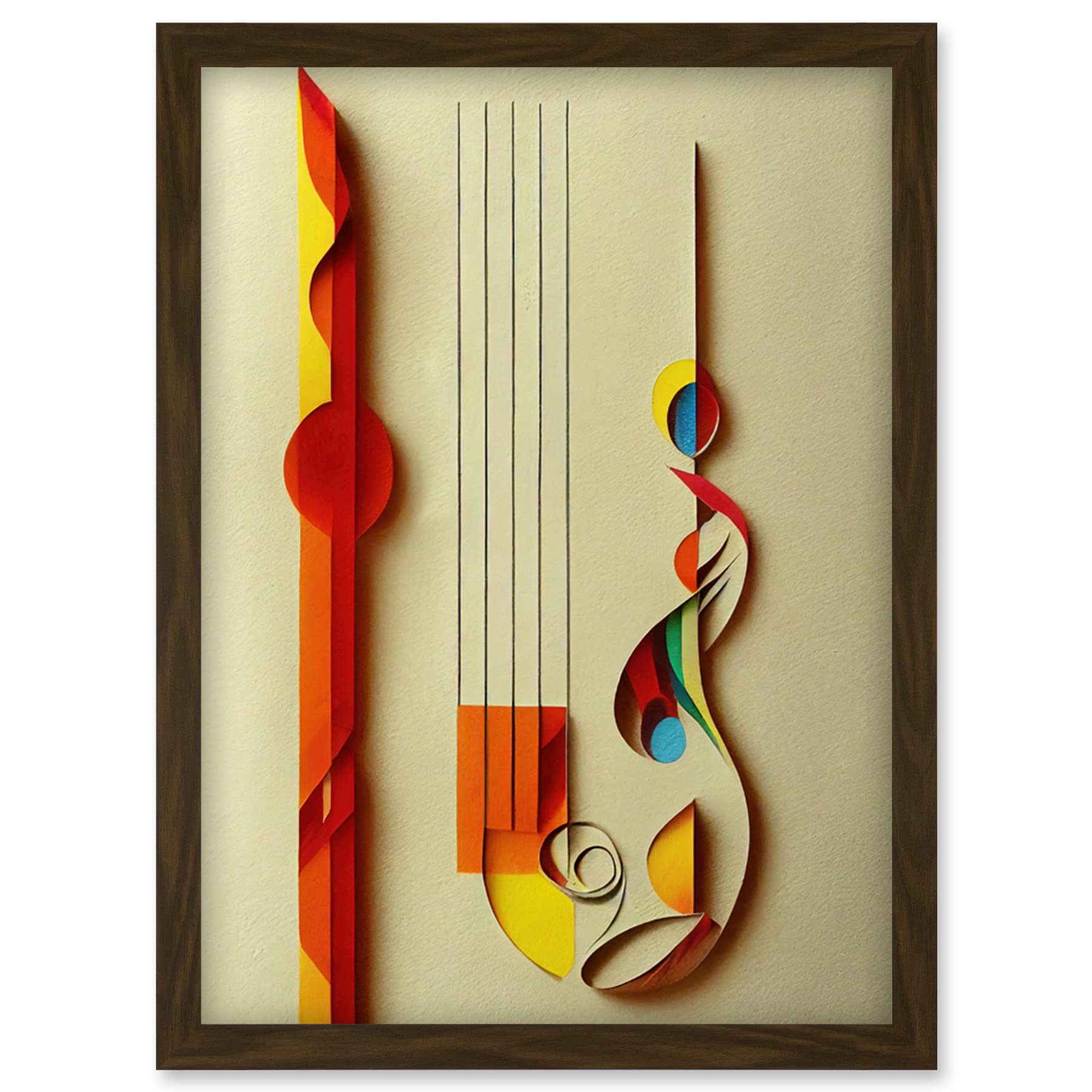 Wee Blue Coo Kandinsky Inspired Abstract Musical Symbol Clefs Music Yellow Turquoise Orange Artwork Framed Wall Art Print A4