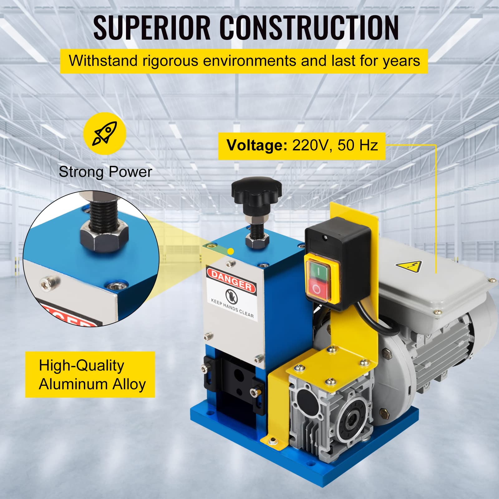 VEVOR Maszyna do ściągania 220V Automatyczna maszyna do obierania kabli przemysłowych 1.5mm - 25mm do różnych typów okrągłych kabli i płaskich kabli z pokrywą drutu Stripping Machine