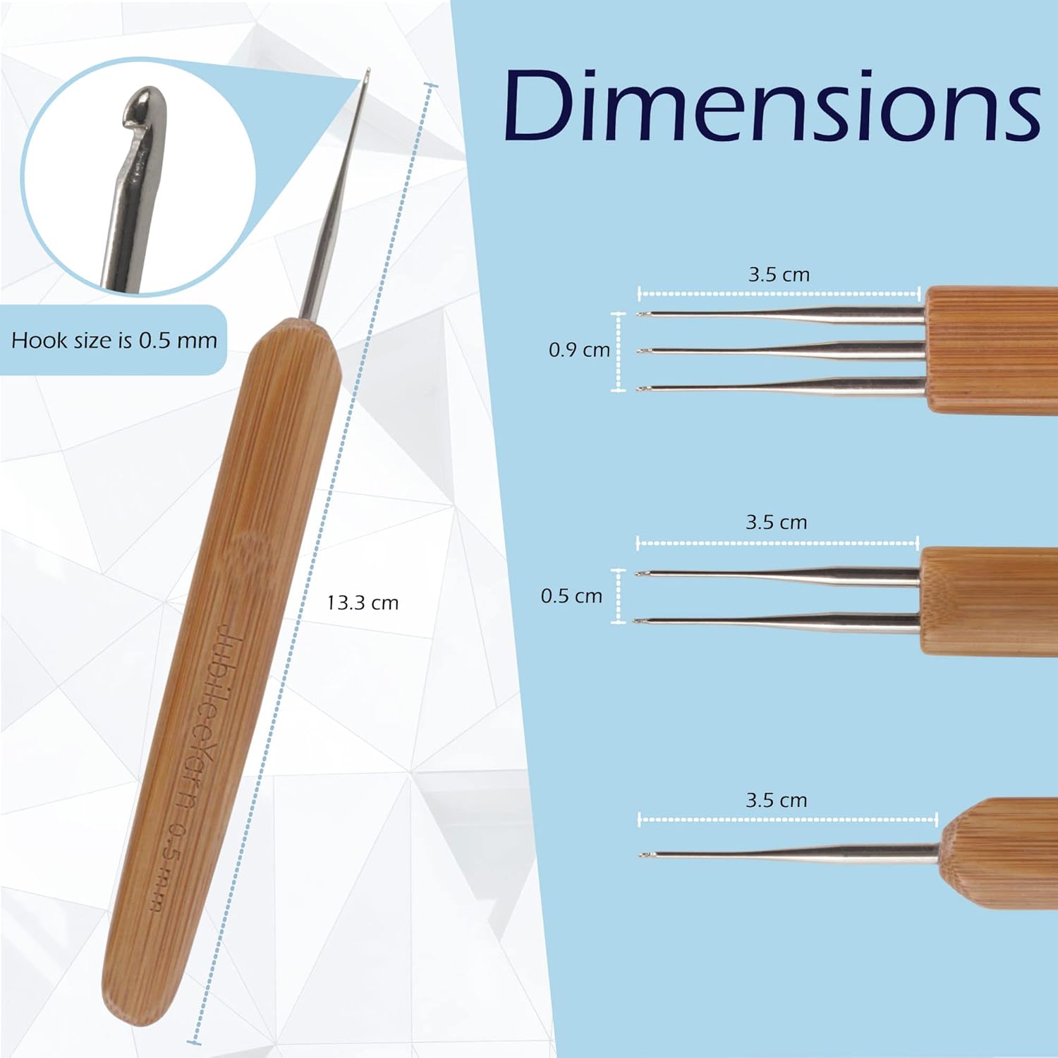 JubileeYarn Dreadlock Crochet Hooks - Bamboo Hair Weaving Needles for Dreads - 1 Set of 3