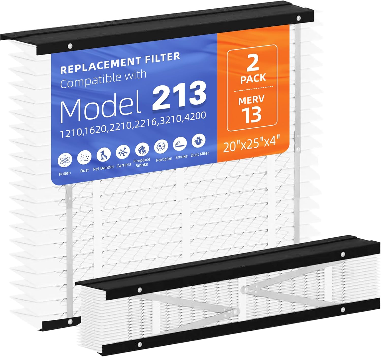 2 Pack 213 Replacement Filter,Compatible with AprilAire 213 Whole House Air Purifiers Models,1210,1620,2210,2216,3210,4200,MERV 13 HVAC Furnace Filter Replacement,20x25x4 Air Filter