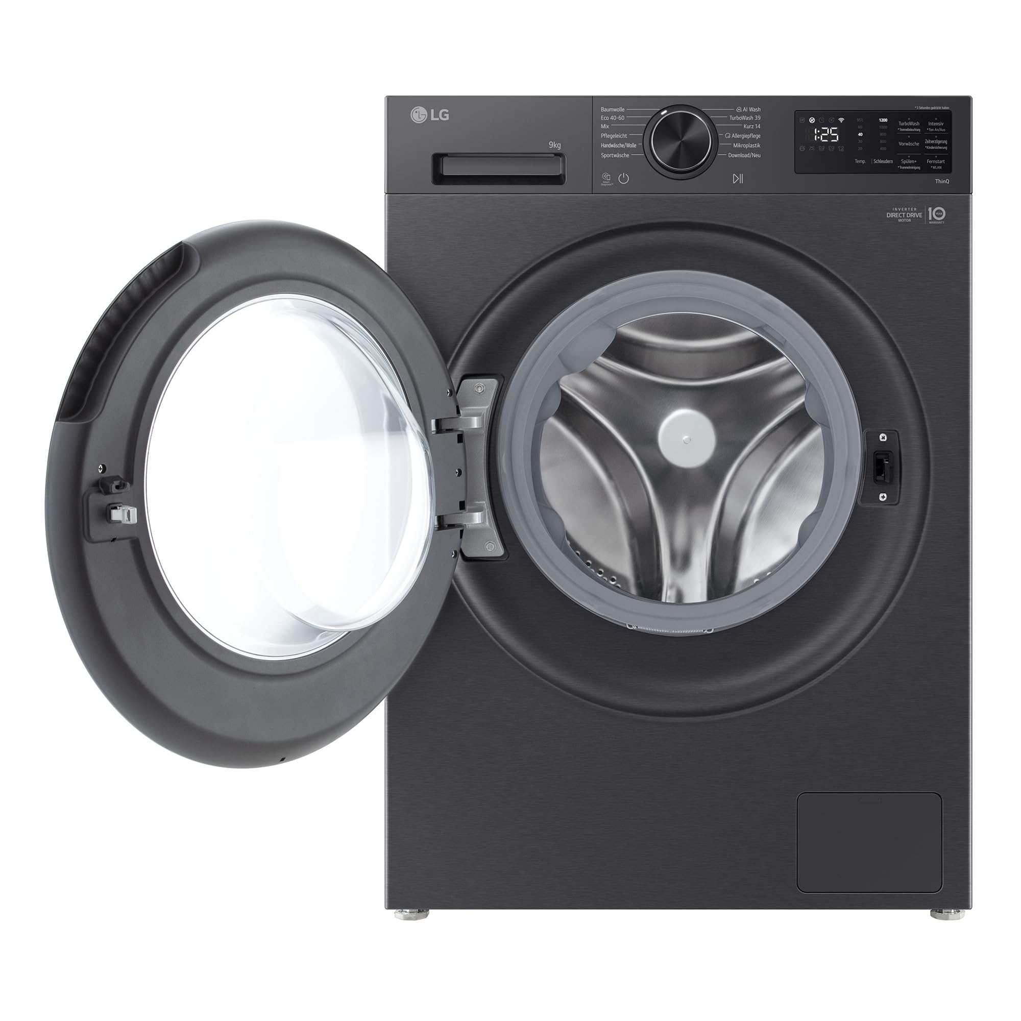 LG F2X7SLIM9B Waschmaschine, Frontlader, 9 kg, Dampffunktion, AI Wash, Inverter Direct Drive, Restzeitanzeige, Schwarz