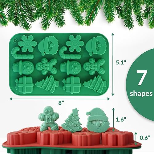 Miniatura 4 de HKNMTT Moldes de silicona para chocolate de Navidad, 2 moldes para hornear caramelos, bastón de copo de nieve 3D, muñeco de nieve, árbol de Navidad,