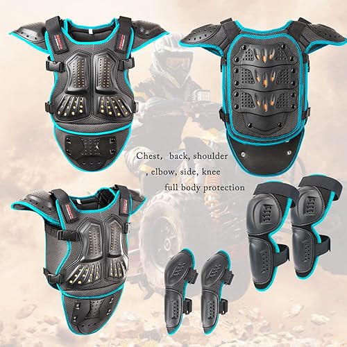 Miniatura 3 de Chaleco de motocross para niños, protector de espalda de pecho para esquí, patinaje, ciclismo, motocross, MTB, ATV (azul)